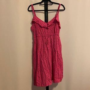 NWT Torrid Hot Pink w/navy hearts Ruffle Dress Sz1